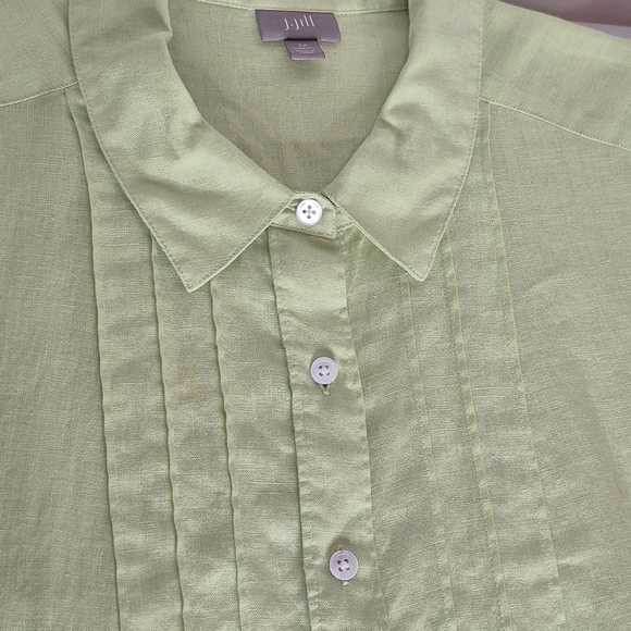 J. Jill Chartreuse Short Sleeve 100% Linen Pintuck Front Button Shirt - Size 3X - Picture 5 of 12